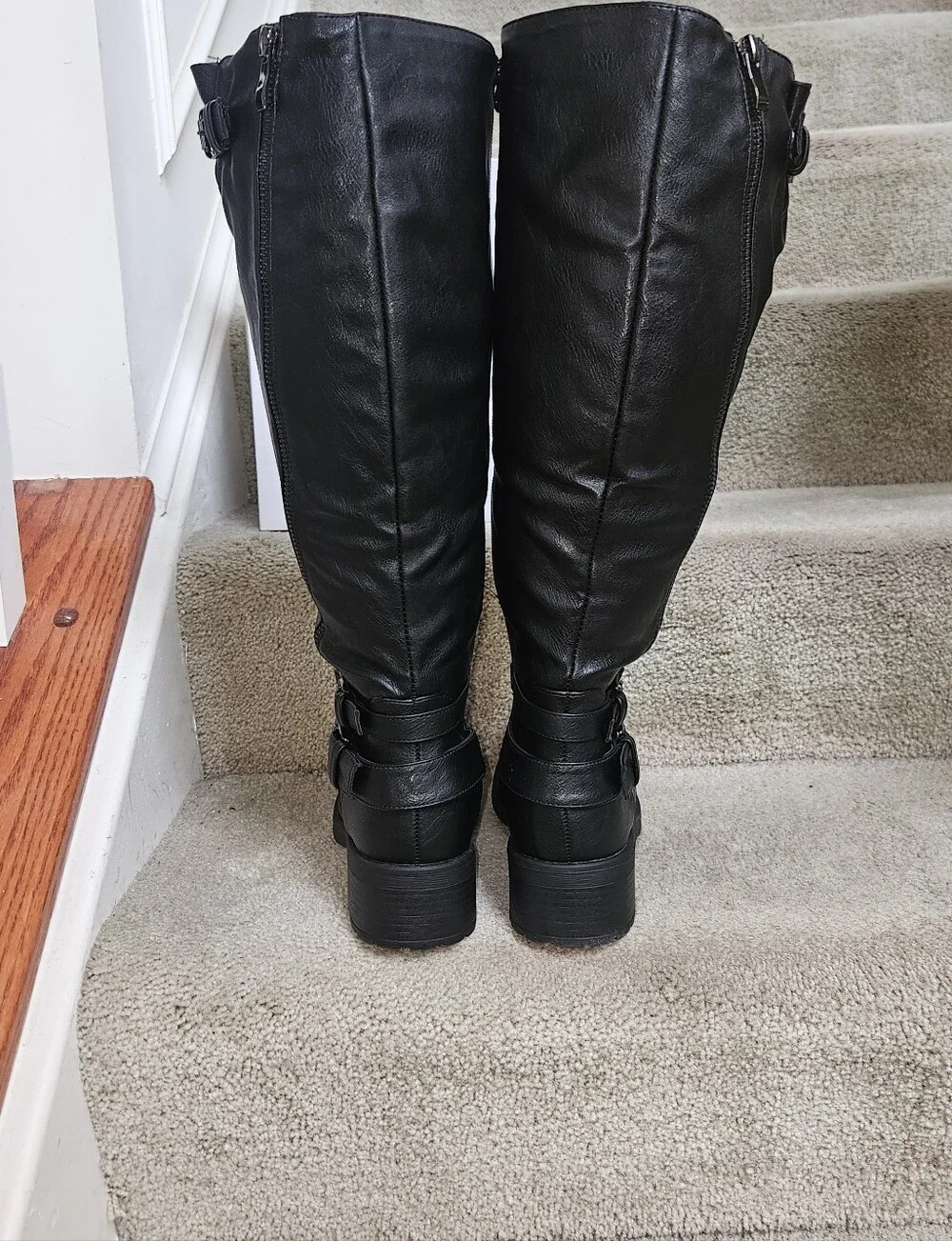 DREAM PAIRS Womens Tall Buckle Riding Boots Black Sz 8.5 Vegan Leather Wide Calf